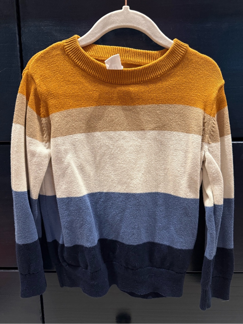 Baby Gap Striped Crewneck Sweater in Mustard, Cream & Blue